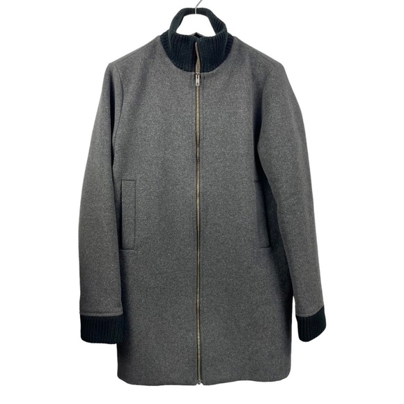 OAK + FORT Dark Grey Wool Blend Ribbed Trim Zip Up Coat Size XS - Picture 3 of 7